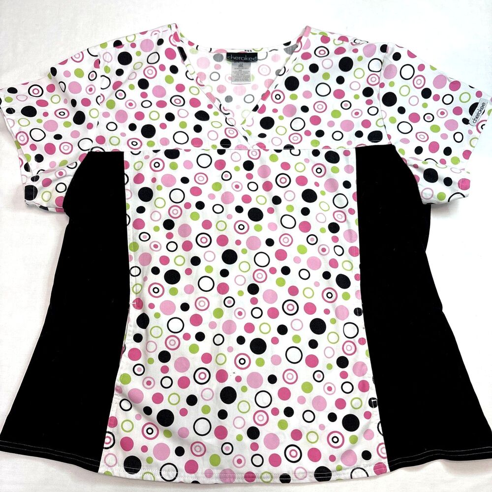 Cherokee Scrub Top Size 2XL White Pink Black